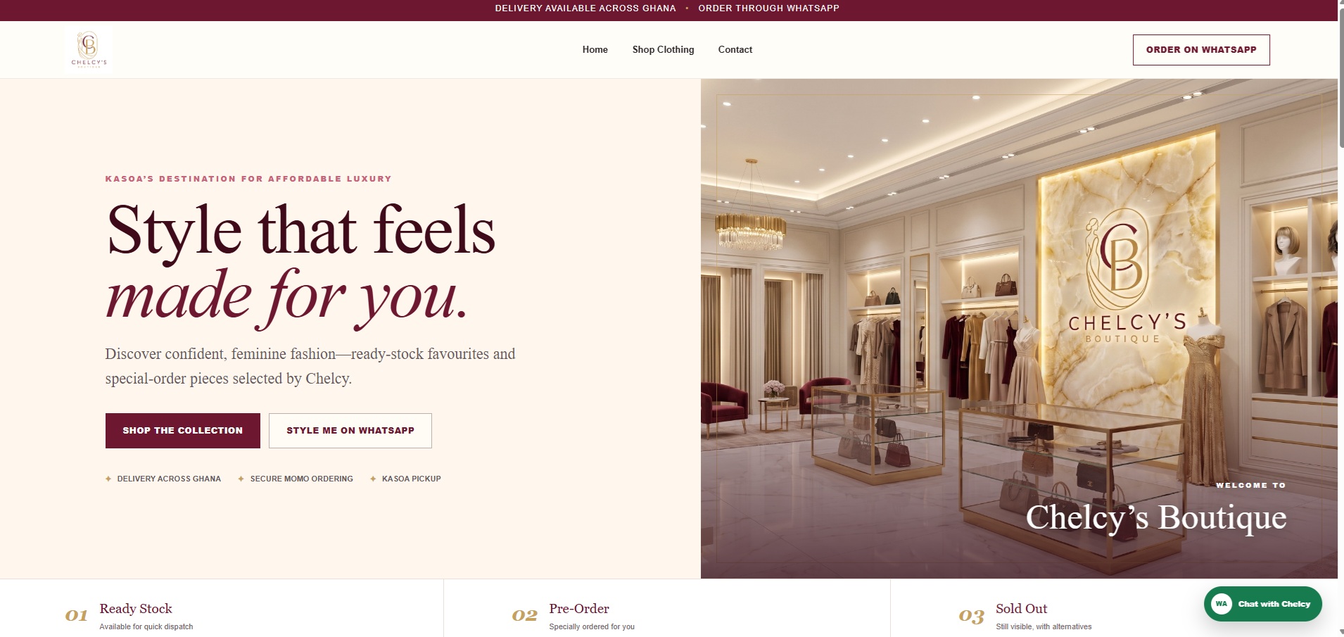 Chelcy’s Boutique digital storefront homepage